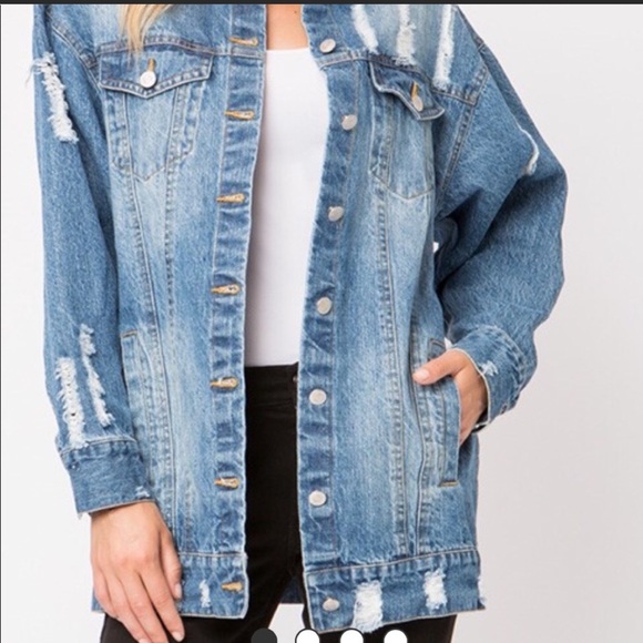 LAST Large Oversized distressed denim jean jacket - Picture 5 of 8